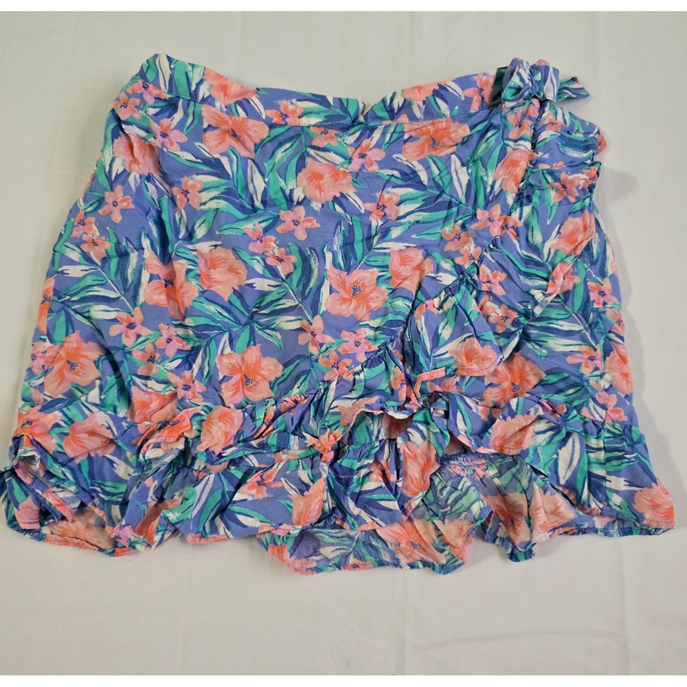 OshKosh B'gosh Girls Blue Floral Ruffle Faux Wrap Skort Size 12 Tropical Print - Picture 2 of 12